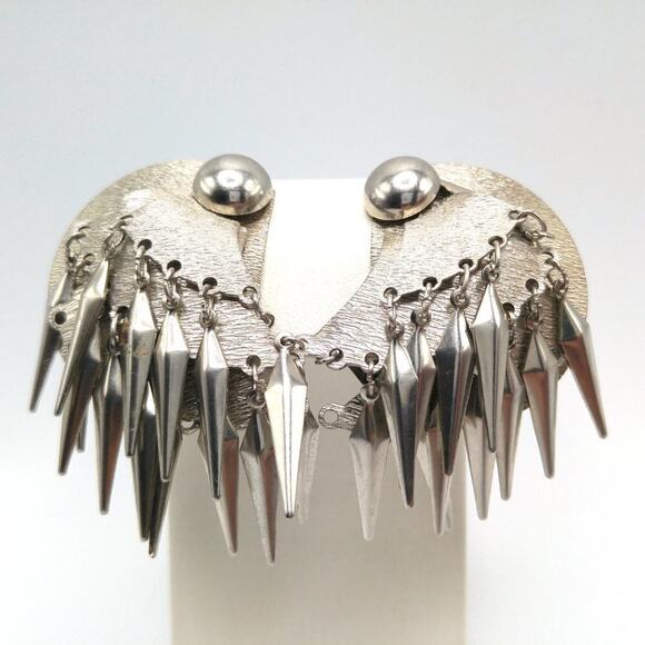 Vintage Southwestern Style Silver Tone Tassel Clip Earrings, 2 Inches - Picture 6 of 10